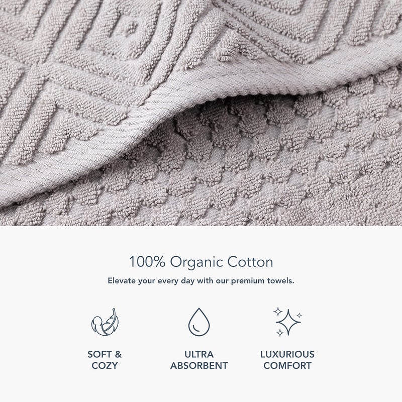 TexereSilk Texere 100% Organic Cotton Diamond Jacquard 700 GSM Luxury Bath Towel Sets - 2 Ultra Soft, Large Bath Towels, 2 Hand Towels, 2 Washcloths (Diamond, Cathedral Gray, 6 Piece) - Image 2